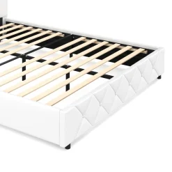 Lederbett HILTON 160 x 200 cm weiss