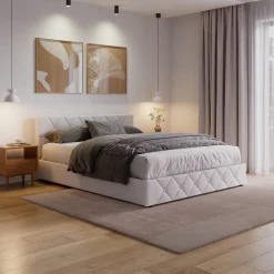 Lederbett HILTON 160 x 200 cm weiss