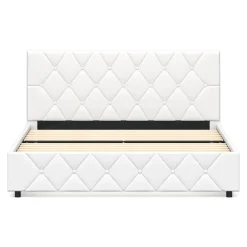 Lederbett HILTON 140 x 200 cm weiss