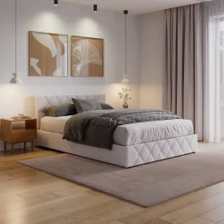 Lederbett HILTON 140 x 200 cm weiss