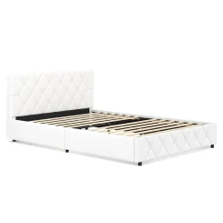Lederbett HILTON 140 x 200 cm weiss