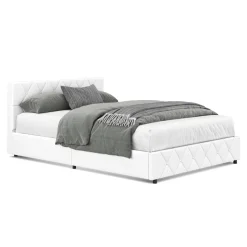 Lederbett HILTON 140 x 200 cm weiss