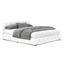 Lederbett HILTON 180 x 200 cm weiss
