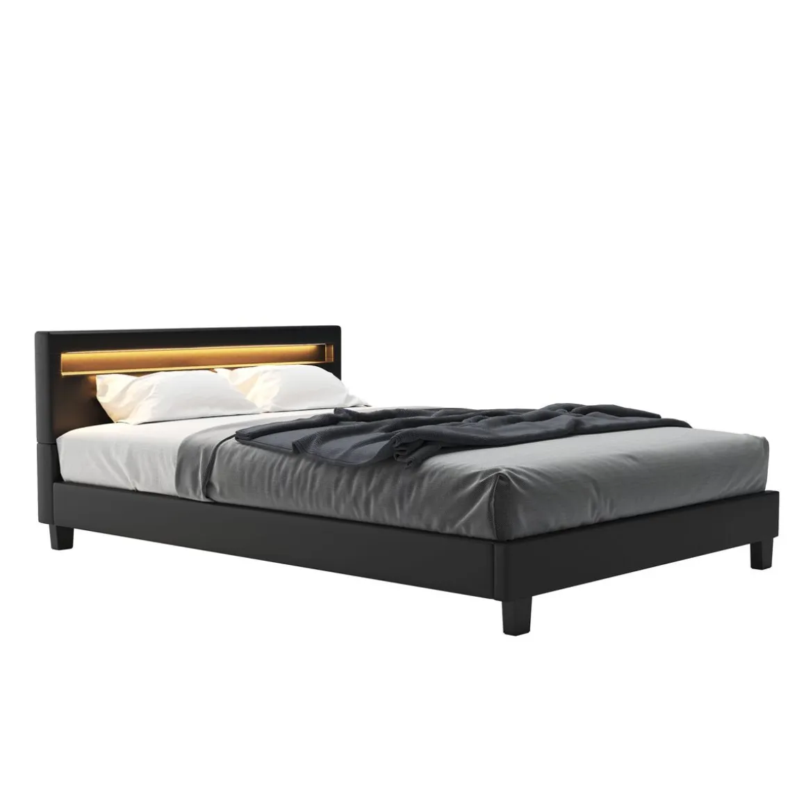 Lederbett LED DREAM 140 x 200 cm schwarz