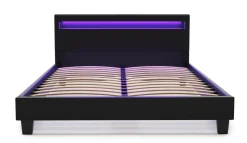 Lederbett LED DREAM 140 x 200 cm schwarz
