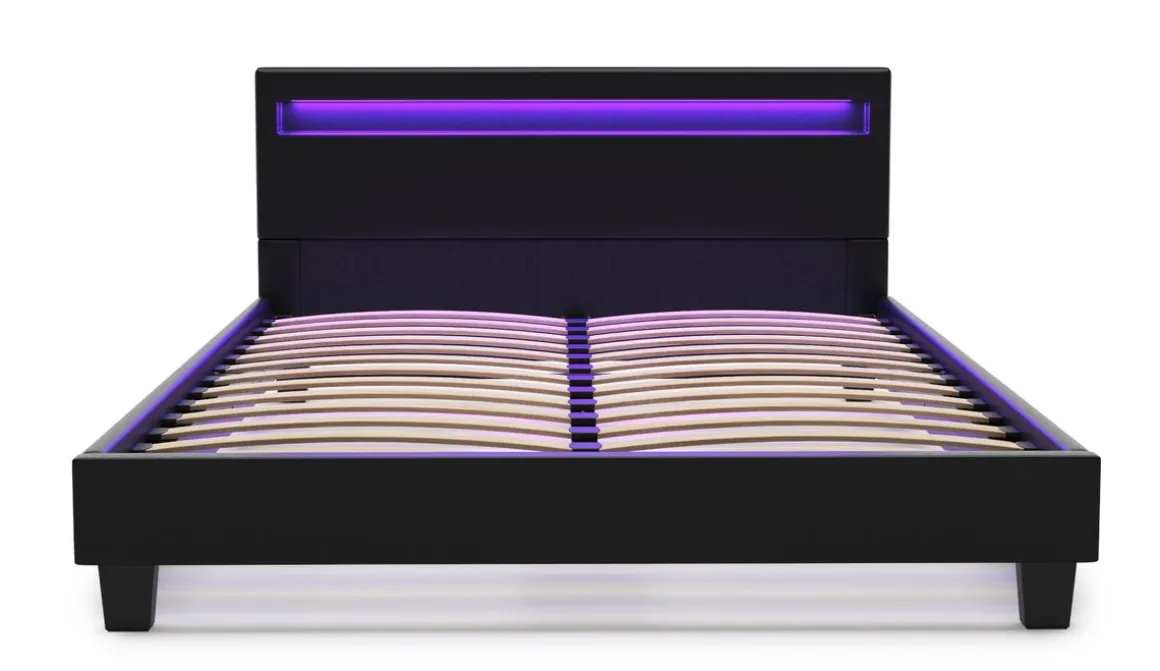 Lederbett LED DREAM 140 x 200 cm schwarz