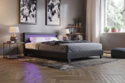 Lederbett LED DREAM 140 x 200 cm schwarz