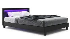 Lederbett LED DREAM 140 x 200 cm schwarz