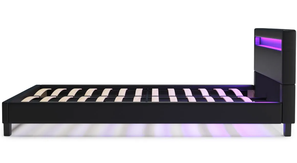 Lederbett LED DREAM 140 x 200 cm schwarz