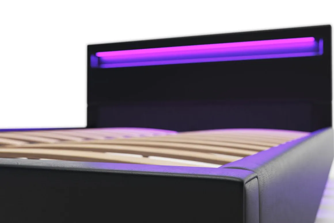 Lederbett LED DREAM 140 x 200 cm schwarz