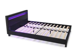 Lederbett LED DREAM 140 x 200 cm schwarz