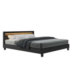 Lederbett LED DREAM 180 x 200 cm schwarz