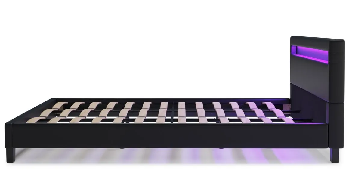 Lederbett LED DREAM 180 x 200 cm schwarz