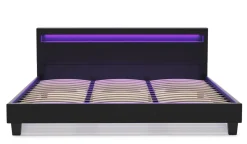 Lederbett LED DREAM 180 x 200 cm schwarz