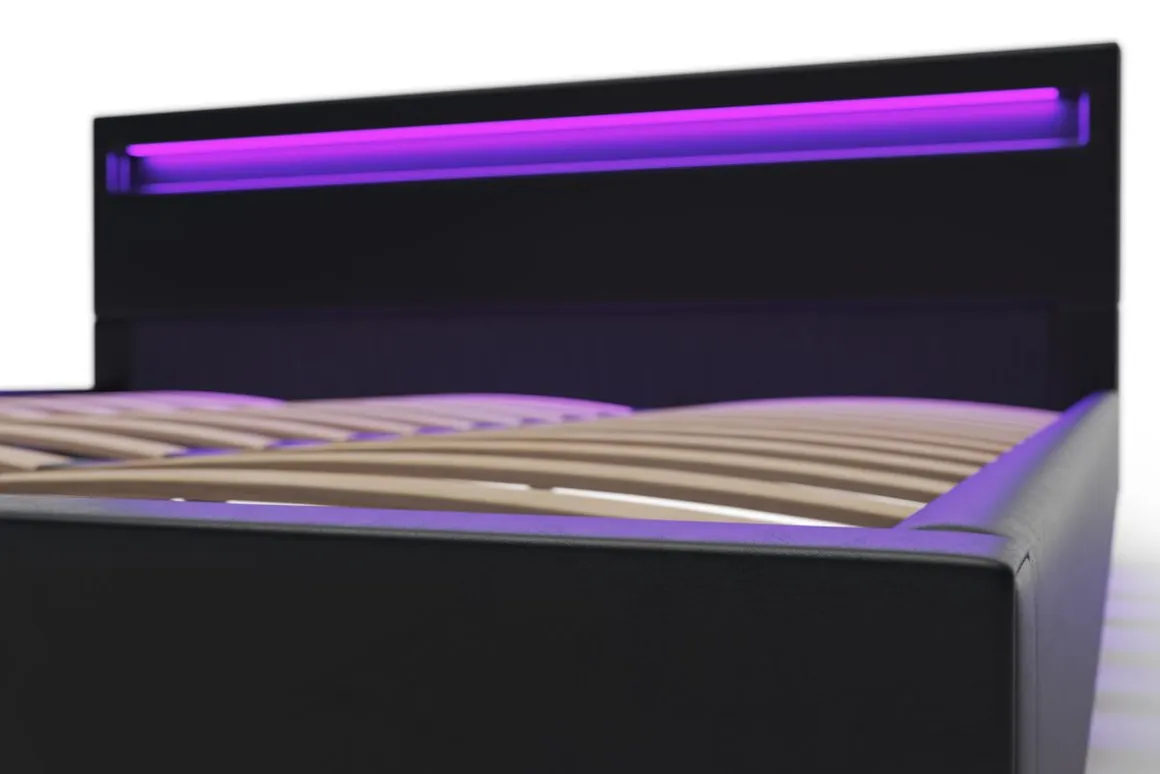 Lederbett LED DREAM 180 x 200 cm schwarz