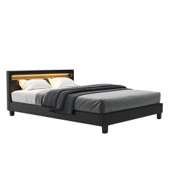 Lederbett LED DREAM 160 x 200 cm schwarz