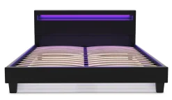 Lederbett LED DREAM 160 x 200 cm schwarz