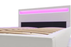 Lederbett LED DREAM 140 x 200 cm weiss