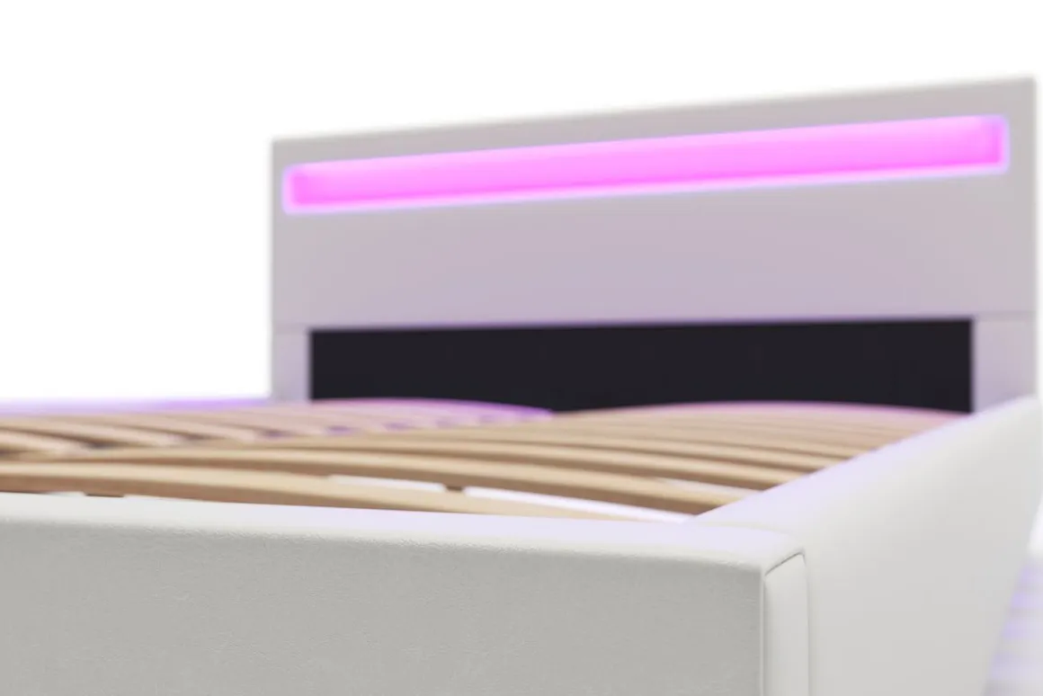 Lederbett LED DREAM 140 x 200 cm weiss