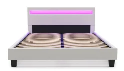 Lederbett LED DREAM 140 x 200 cm weiss