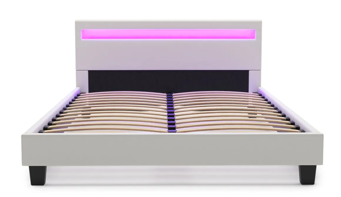 Lederbett LED DREAM 140 x 200 cm weiss