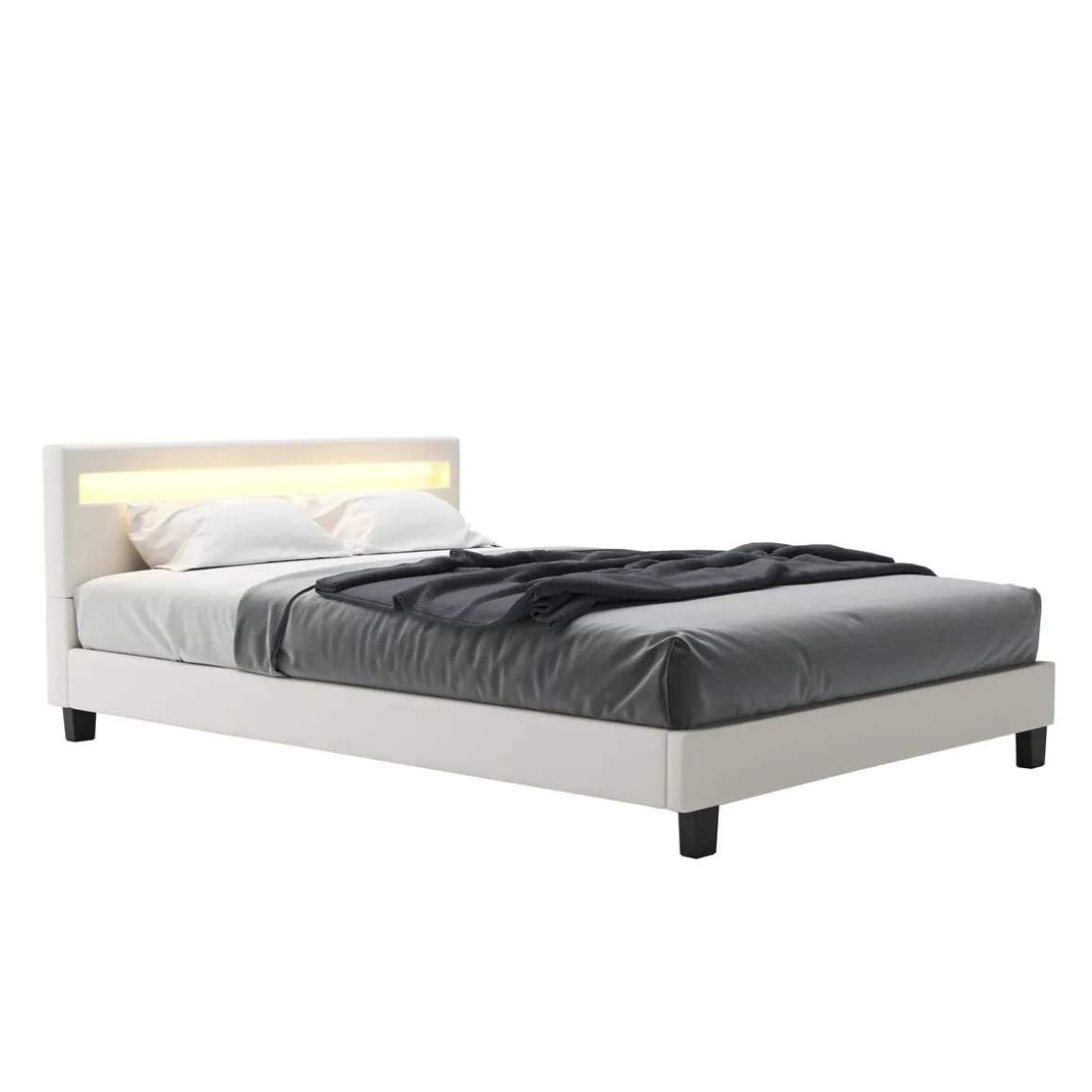 Lederbett LED DREAM 140 x 200 cm weiss