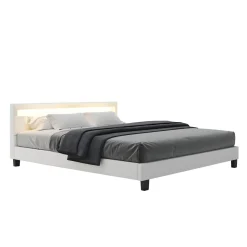 Lederbett LED DREAM 180 x 200 cm weiss