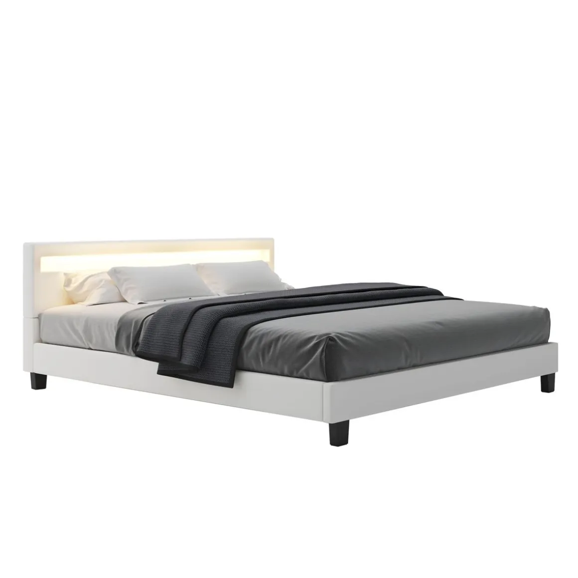 Lederbett LED DREAM 180 x 200 cm weiss