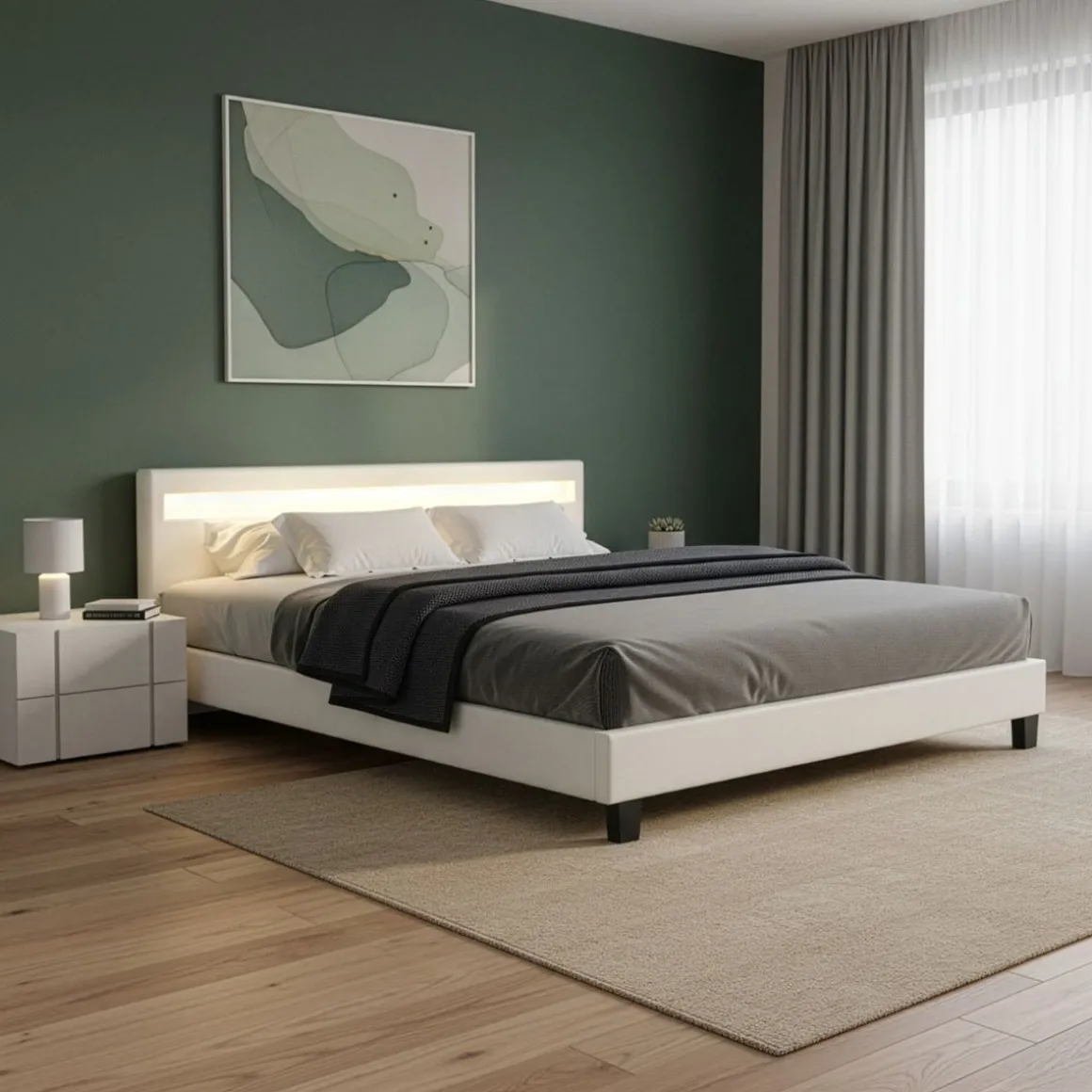 Lederbett LED DREAM 180 x 200 cm weiss