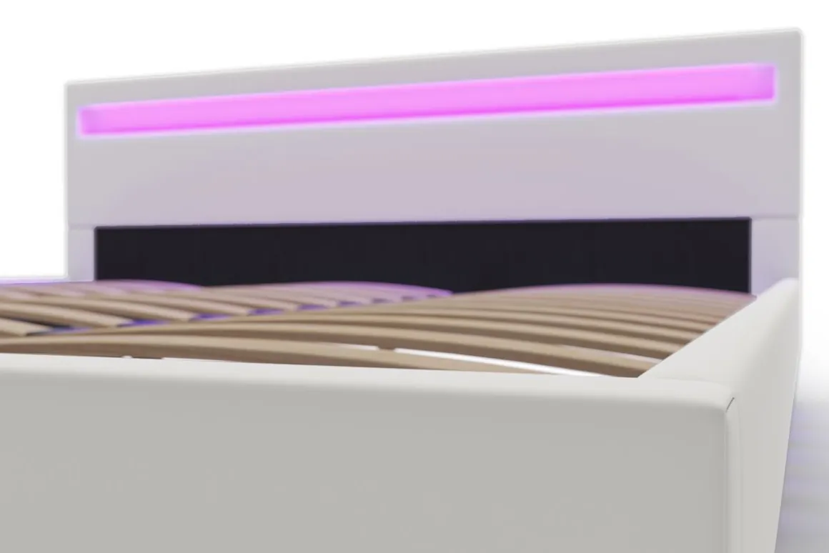 Lederbett LED DREAM 180 x 200 cm weiss
