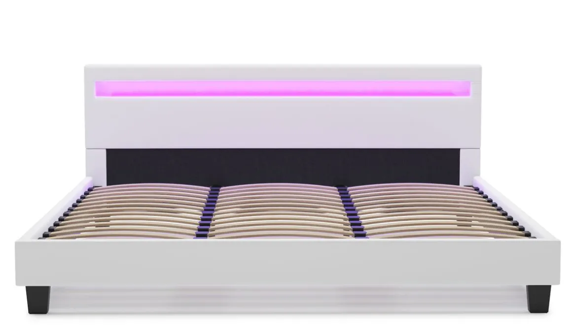 Lederbett LED DREAM 180 x 200 cm weiss