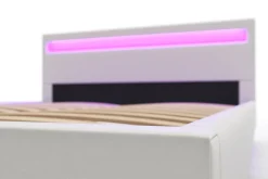Lederbett LED DREAM 160 x 200 cm weiss