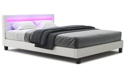 Lederbett LED DREAM 160 x 200 cm weiss