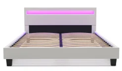 Lederbett LED DREAM 160 x 200 cm weiss