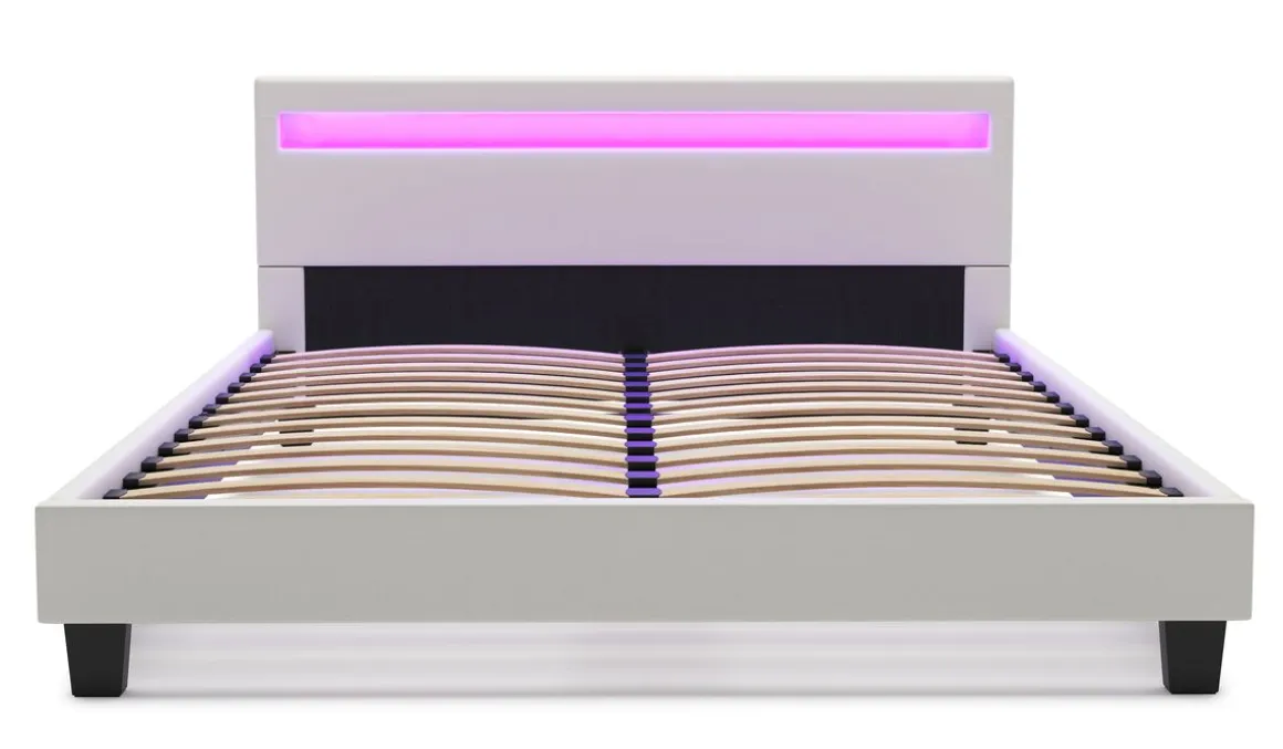 Lederbett LED DREAM 160 x 200 cm weiss