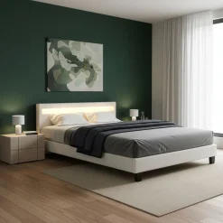 Lederbett LED DREAM 160 x 200 cm weiss