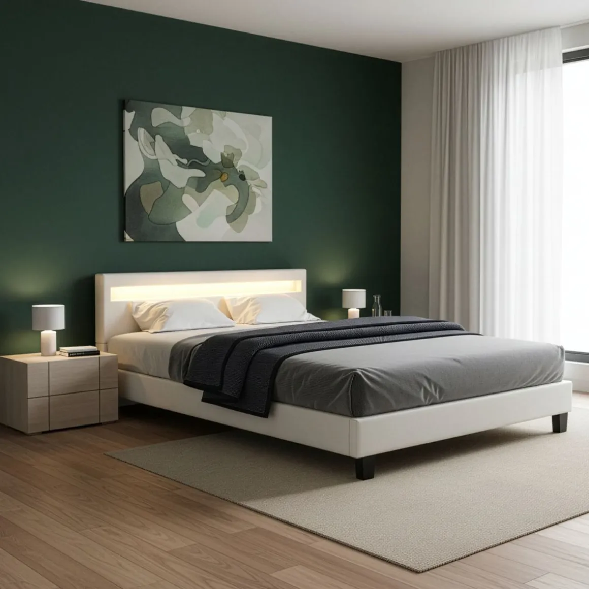 Lederbett LED DREAM 160 x 200 cm weiss