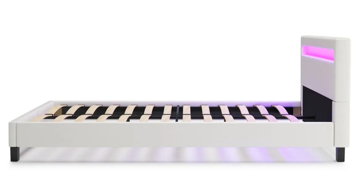Lederbett LED DREAM 160 x 200 cm weiss