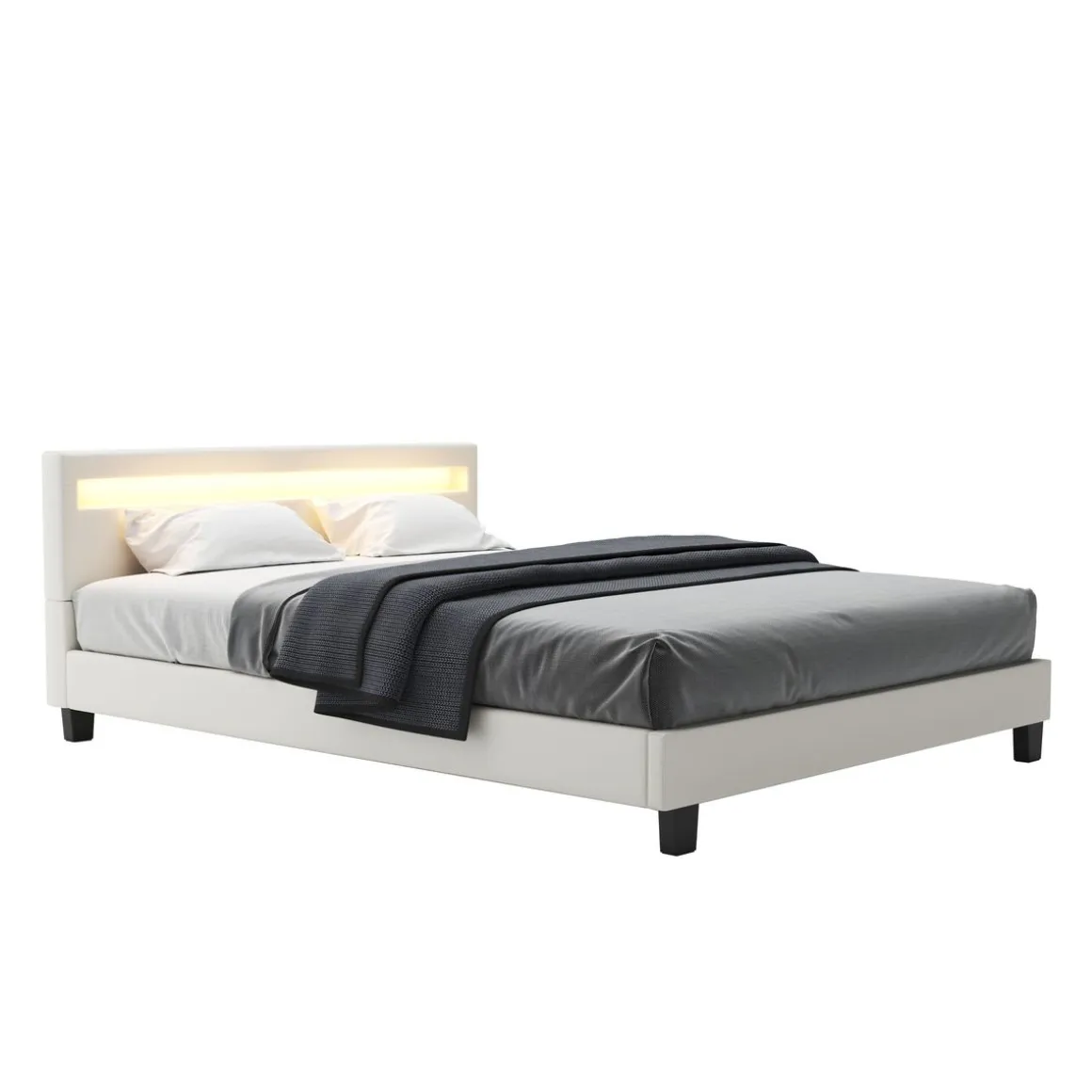 Lederbett LED DREAM 160 x 200 cm weiss