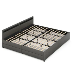 Lederbett LED LUNARA 240 x 200 cm anthrazit