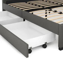 Lederbett LED LUNARA 240 x 200 cm anthrazit
