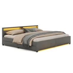 Lederbett LED LUNARA 240 x 200 cm anthrazit