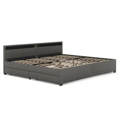 Lederbett LED LUNARA 240 x 200 cm anthrazit