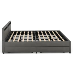 Lederbett LED LUNARA 240 x 200 cm anthrazit