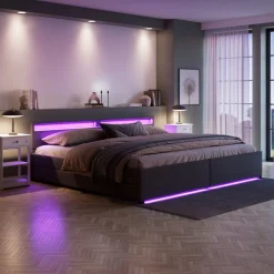 Lederbett LED LUNARA 240 x 200 cm anthrazit