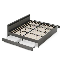 Lederbett LED LUNARA 240 x 200 cm anthrazit