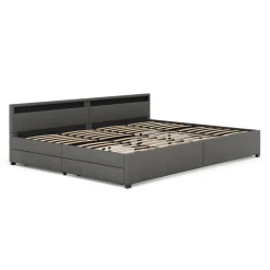 Lederbett LED LUNARA 280 x 200 cm anthrazit