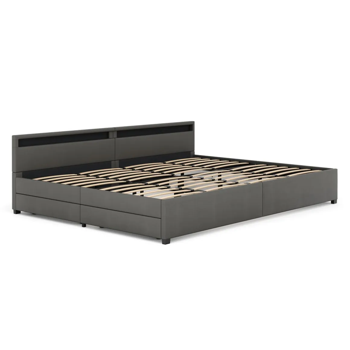 Lederbett LED LUNARA 280 x 200 cm anthrazit