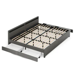 Lederbett LED LUNARA 280 x 200 cm anthrazit