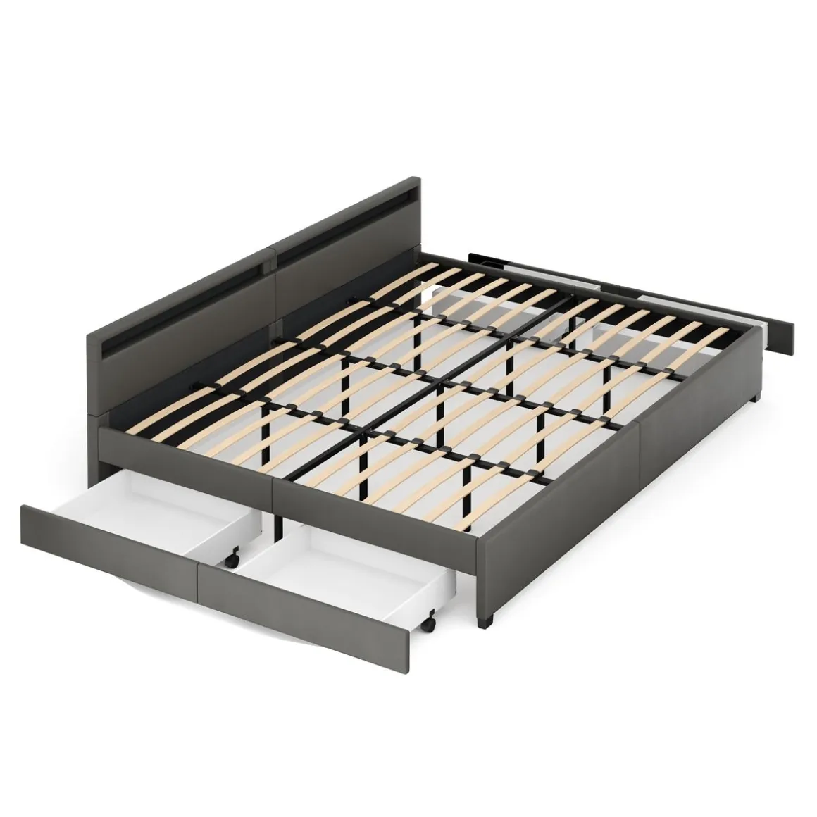 Lederbett LED LUNARA 280 x 200 cm anthrazit